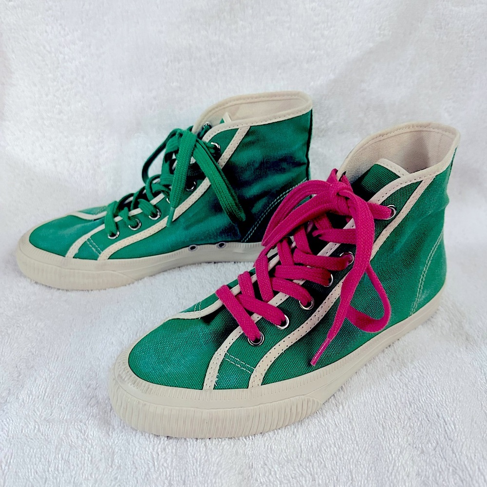 REDONE 90S HIGH TOP GREEN DISTRESSED CANVAS CASUAL FASHION SNEAKERS EU 37 NEW
